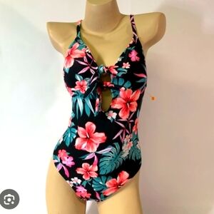 Shade & Shore Floral One Piece Swimsuit Bathing Suit Women's Large Excel Used